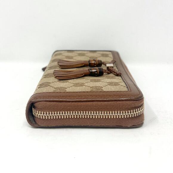 Gucci GG canvas bamboo tassel wallet brown zip-around leather trim - Picture 2 of 10